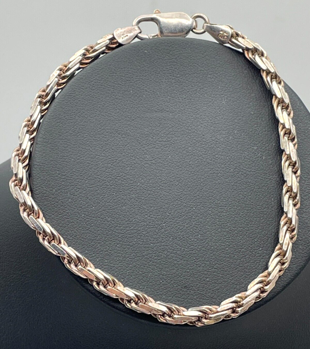 MILOR 925 Italy 4mm Rope Chain Bracelet Sterling Silver 8.5” Inches 14.64 Grams